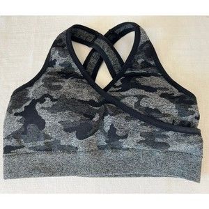 Tru Fit Women’s Sports Bra Camo Print Grey & Black Size Large Criss Cross Back